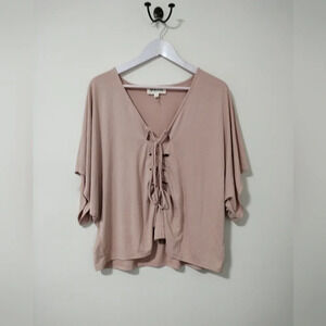 Tricot by C'est Toi Blush Dusty Pink Size Small Tie Front Dolman Top Blouse
